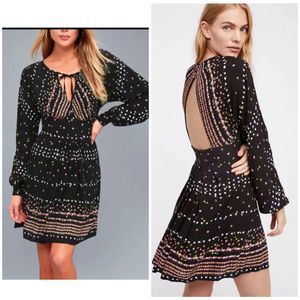 Free people Coryn black skater long sleeve mini dress size 10 lightweight